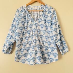 Sohana Boho Blouse 100% Cotton Block Print Sustainable Handmade M Tie Front